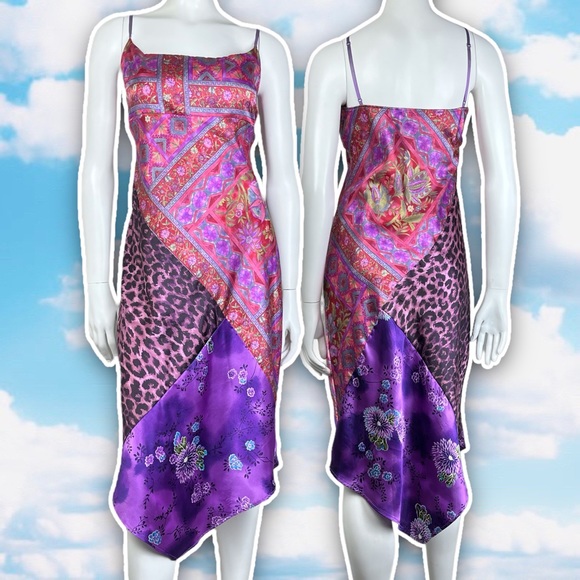 Necessary Objects Dresses & Skirts - NECESSARY OBJECTS True Y2K Vintage Satin Mixed Fabric Handkerchief Slip Dress